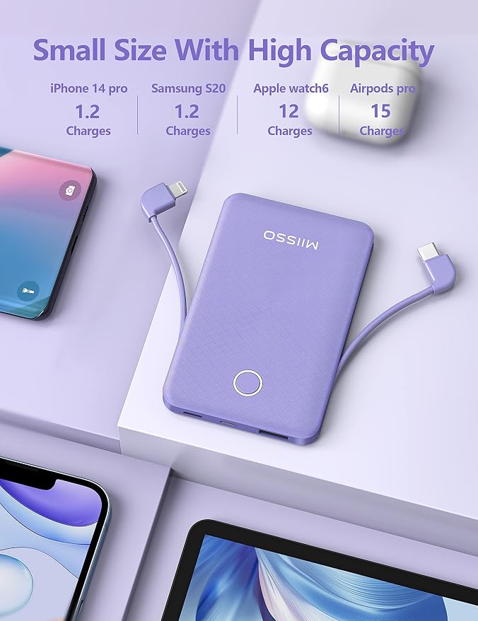 2-Pack 6000mah Ultra Slim Built in Cables Power Bank, Card Size Built in USB C - Image 6