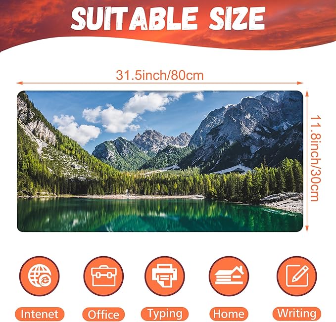 Desk Mat, Lake Mountain Landscape Desk Pad, The Alps Large Gaming Mouse Pad - Image 2
