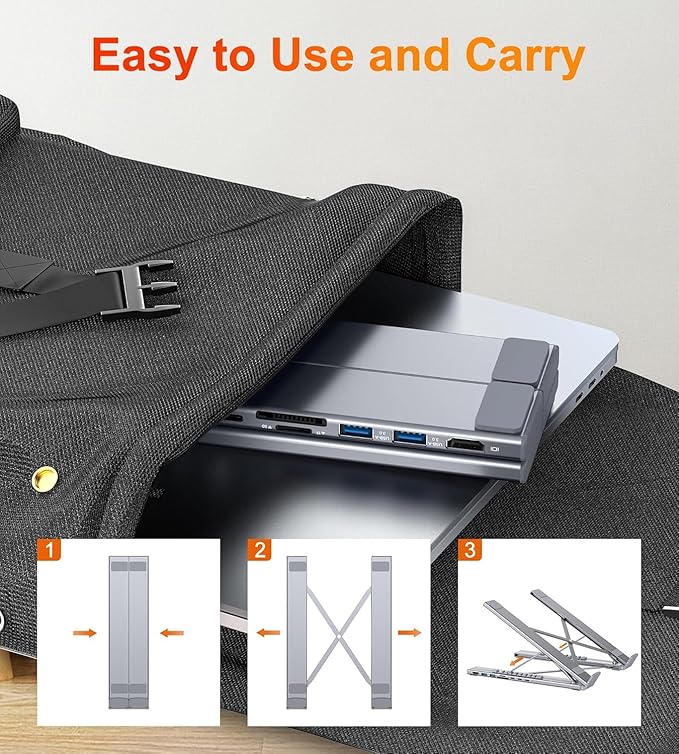 Laptop iPad USB C Docking Station Stand, Aluminum Tablet Holder, 8 in 1 USB C - Image 5
