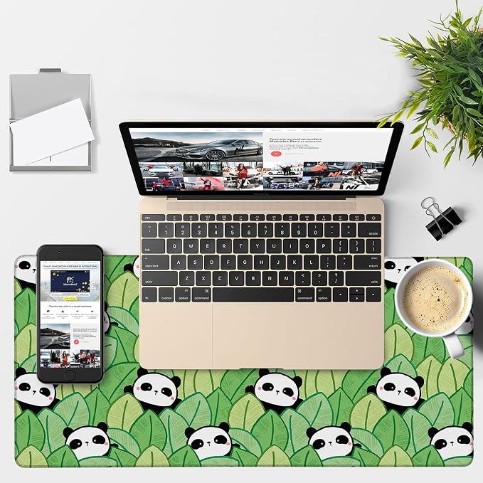 Panda and Leaves Gaming Mouse Pad 3mm Thick Stitched Edge Waterproof Non-Slip - Image 4
