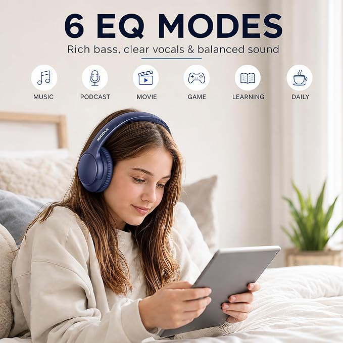 MIDOLA Bluetooth Headphones Over Ear 68H Playtime 6 EQ Wireless Headset - Image 4