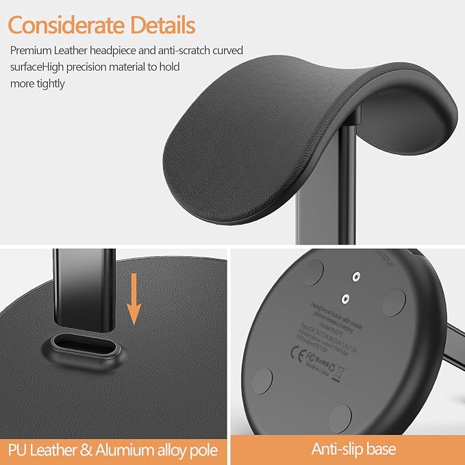 Headphone Stand with Wireless Charger, Gaming Headset Holder Hanger Rack 2 IN 1 - Image 2