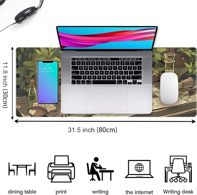 Cute Green Plants Desk Mat Anime Sage Mouse Pad Gaming Desk Pad XL, Kawaii - Image 2