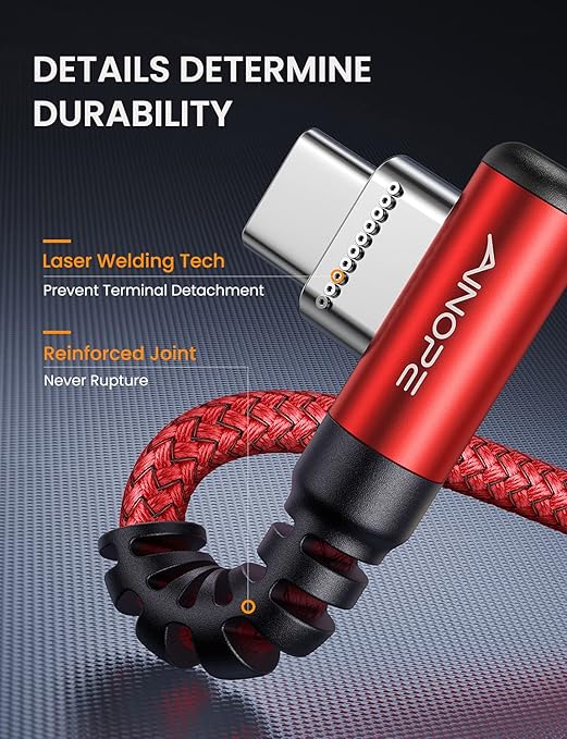 AINOPE USB Type C Cable 3.1A Fast Charger Right Angle USB A to USB C Cable - Image 6