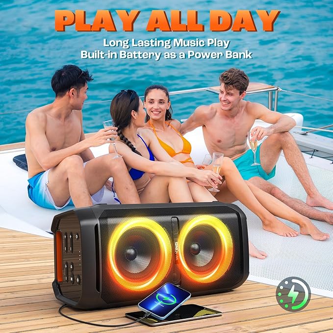 W-KING Large Bluetooth Speaker, 240W Peak Loud Boom Box 2×5.25" Subwoofers & - Image 8