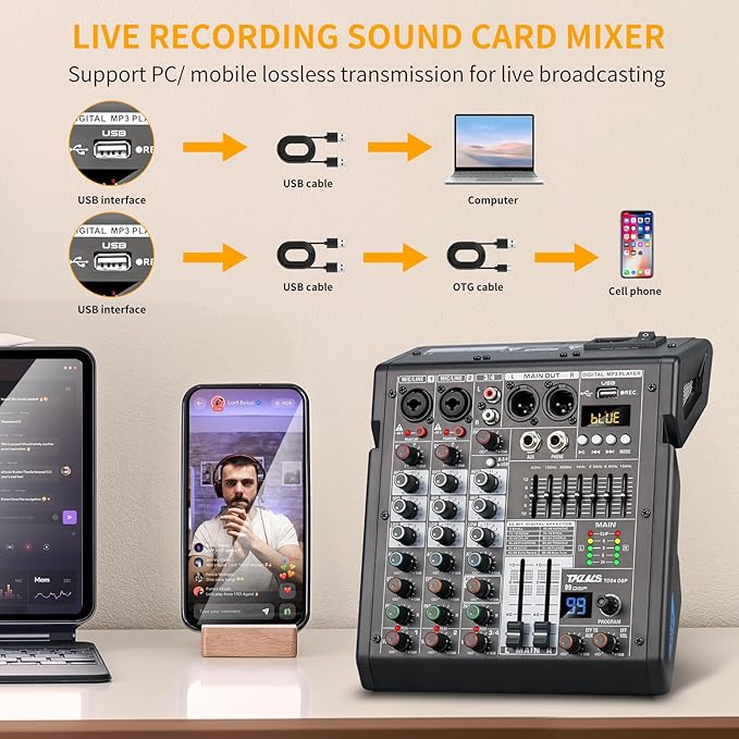 4 Channel Audio Mixer for Home Audio, Sound Mixer Board - Image 2