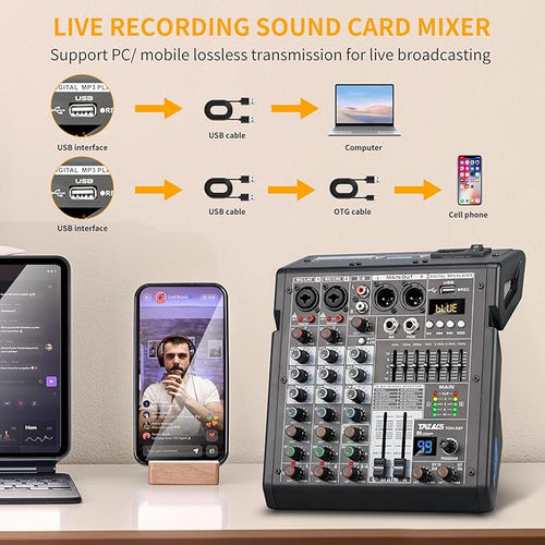 4 Channel Audio Mixer for Home Audio, Sound Mixer Board - Image 2