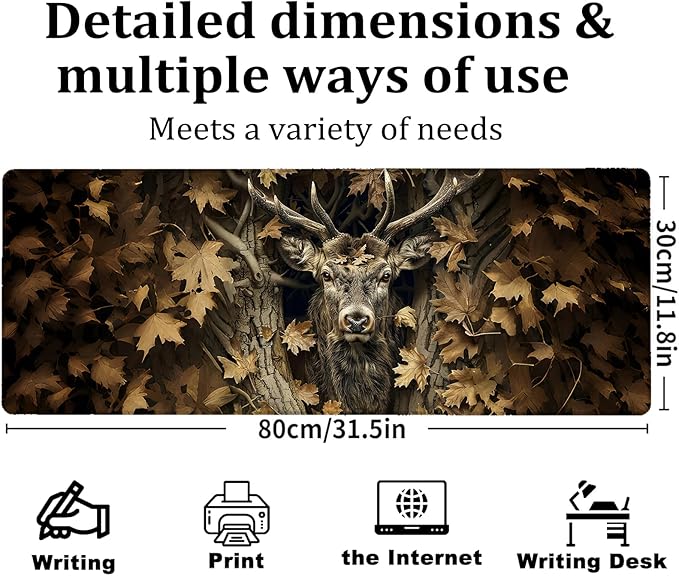 Majestic Deer Gaming Mouse Pad, Large Office Desk Mat, Anti-Slip Rubber Base - Image 3