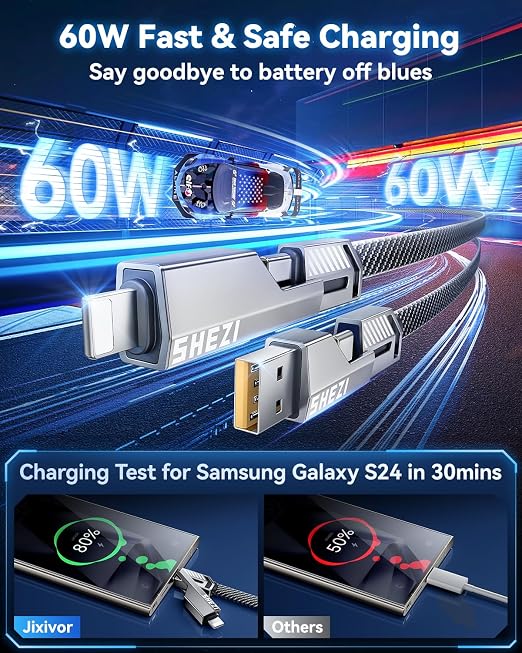 4-in-1 Compatible with USB C to Lightning Cable, 60W High-Speed Charging & Fast - Image 4