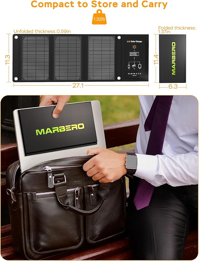 MARBERO 21W Portable Solar Panel Foldable Solar Panel Charger IP65 Waterproof - Image 6