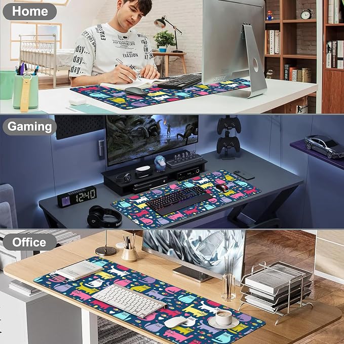 Mouse Pad, Large Cartoon Cats and Fish Desk Mat, Extended Non-Slip Gaming - Image 7