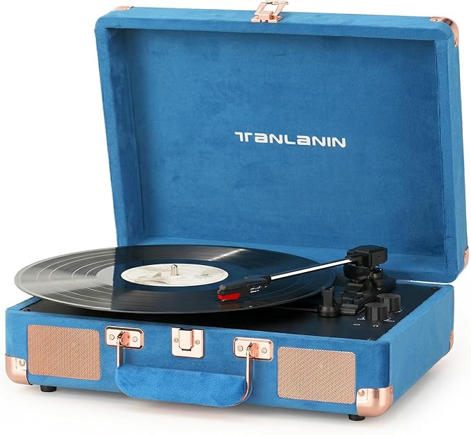 Blue Velvet Suitcase Vinyl Record Player by TANLANIN