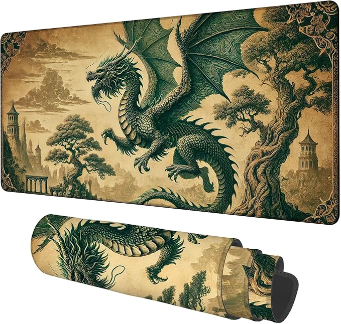 Vintage-Style Dragon Gaming Mouse Pad 3mm Thick Stitched Edge Waterproof by Unknown