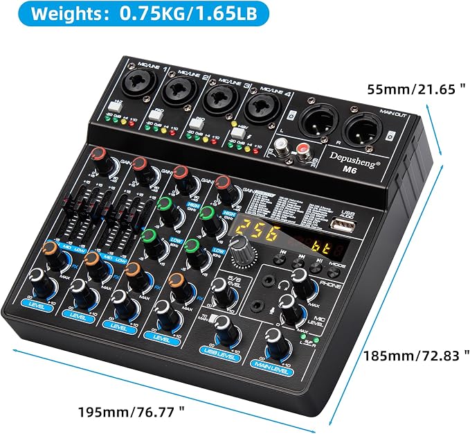 Depusheng M6 Portable Mini Mixer 6-Channel Audio Mixer DJ Console - Image 6