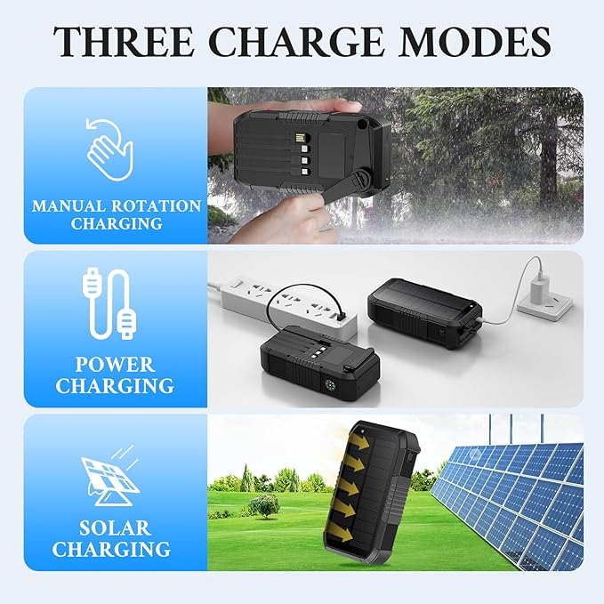 Solar Power Bank 66800mAh Built in Hand Crank and 4 Cables 22.5W Fast Charge - Image 7