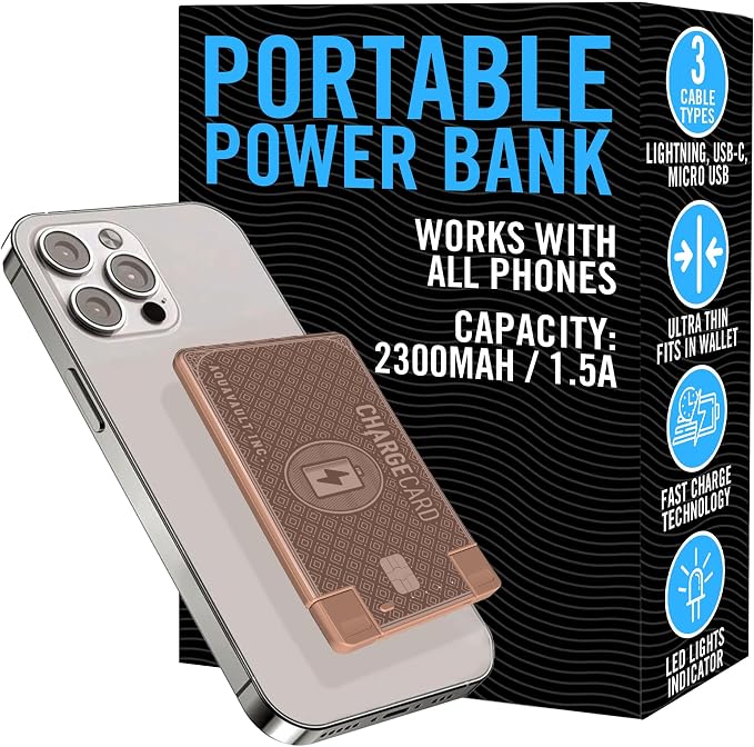 AquaVault ChargeCard – Ultra Slim Emergency Power Bank – Fits in Wallet – USB-C by AquaVaultBrandedTravelSecurityAccessories