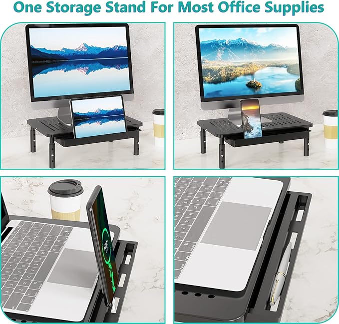 WALI Dual Monitor Stand with Storage, Desk Monitor Riser 3 Height Adjustable - Image 8