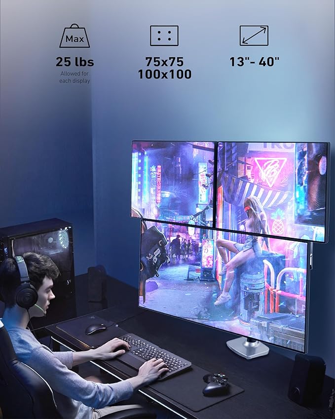 Triple Monitor Mount, Holds Screens up to 40 Inches and 25 lbs, Fully - Image 6