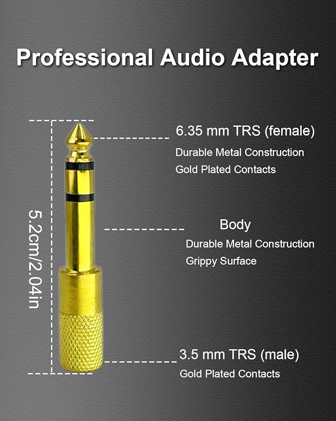 1/4'' to 1/8'' Headphone Audio Adapter, 6.35mm Male to 3.5mm Female Stereo - Image 3