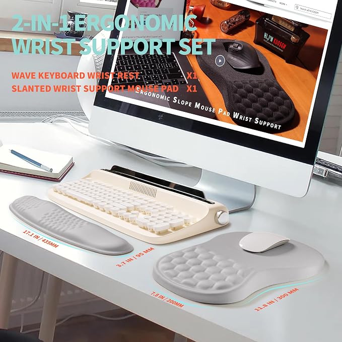 2-in-1 Ergonomic Set, Wave Rise Keyboard Wrist Rest and Massage Bulge Slope - Image 5
