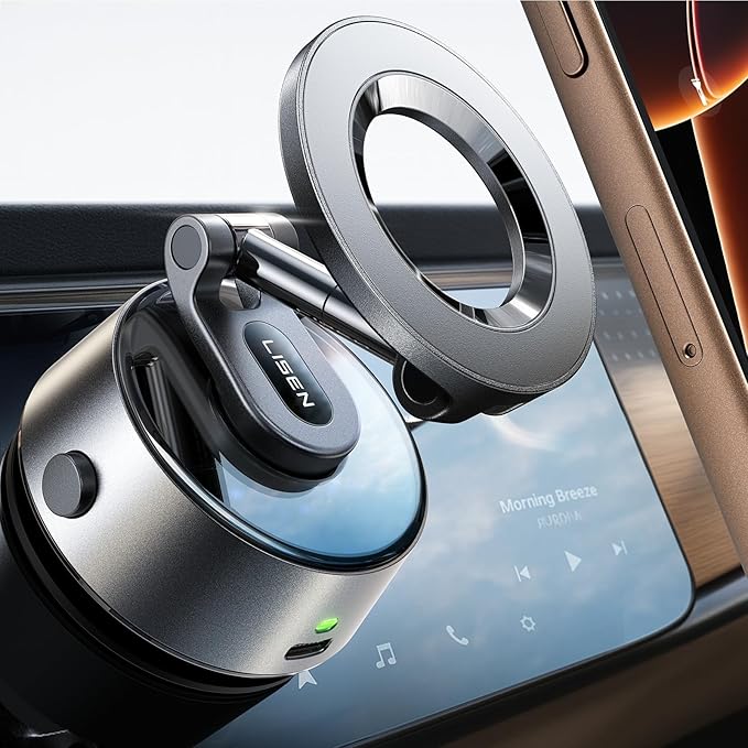 LISEN Electric Retractable Car Phone Mount, Content Creator MagSafe Suction Cup by Lisen