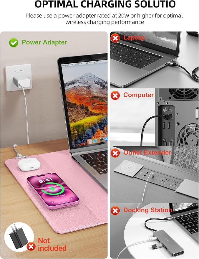 TopMade Mouse Pad with 15W Wireless Charging, XXL Large Leather Desk Mat - Image 3