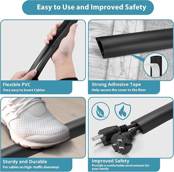 Cord Hider Floor, Cord Protector Floor Extension Cable Cover, Soft PVC Wire - Image 3