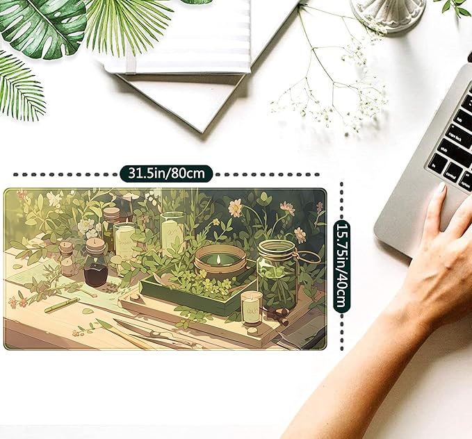 Cute Desk Mat Green Sage Mouse Pad Anime Forest XXL Large Extended Gaming - Image 2