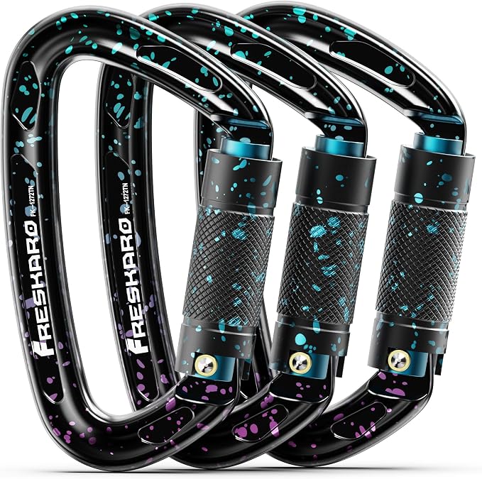 FresKaro UIAA Certified 25KN Auto Locking Climbing Carabiner Clips, Twist Lock by FresKaro