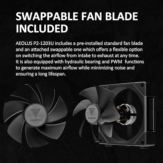 GAMDIAS Aeolus P2-1203U 120mm ARGB PWM Fan, Include Reverse Fan Blade x3 - Image 4