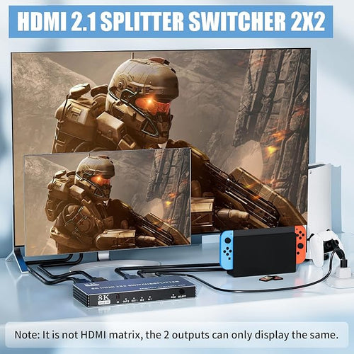 2x2 HDMI Switch Splitter, HDMI 2.1 Switcher 2 in 2 Out 8K@60Hz 4K@120Hz - Image 2