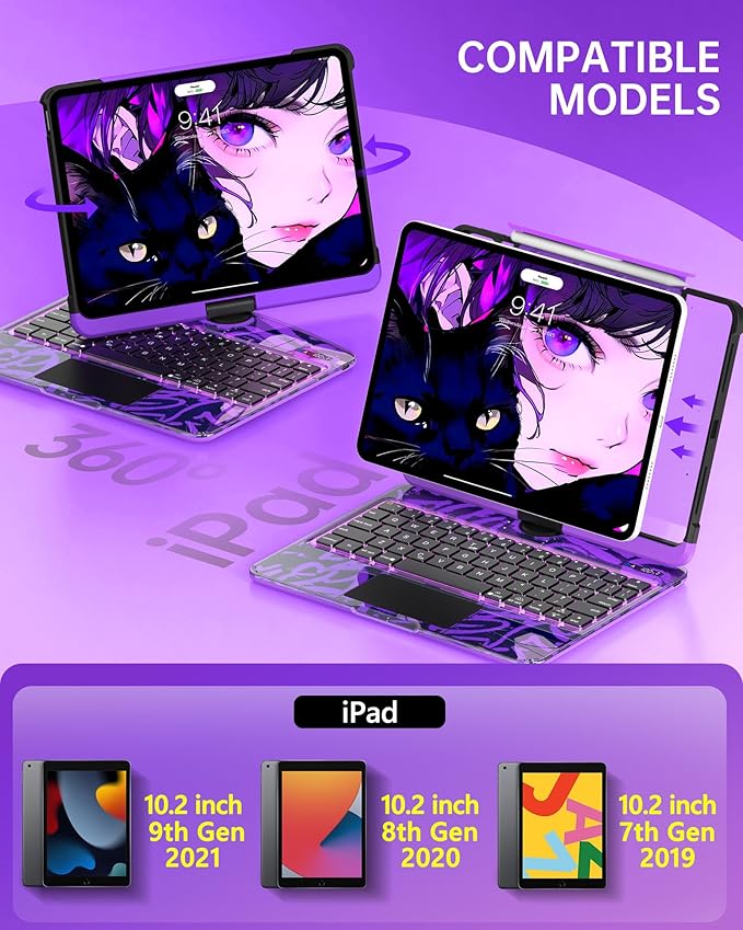 Intermerge for iPad 9th 10.2 inch Keyboard Case, 360° Transparent Multi-Touch - Image 2