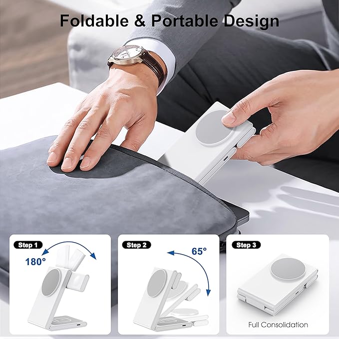 Wireless Charging Station with 20W USB C Adapter, 3 in 1 Magnetic Foldable - Image 6