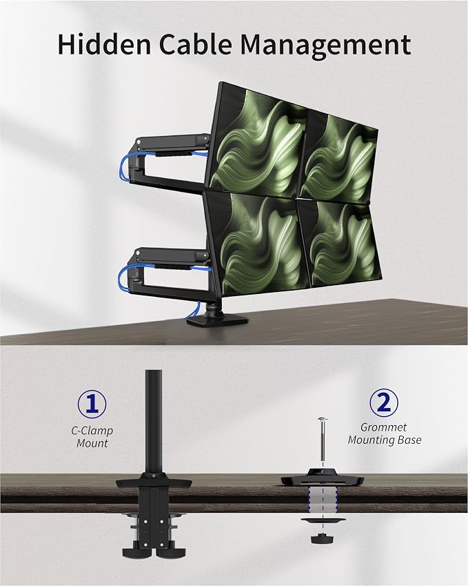 Quad Monitor Mount, Holds Screens up to 40 Inches and 25 lbs, Fully Adjustable - Image 5
