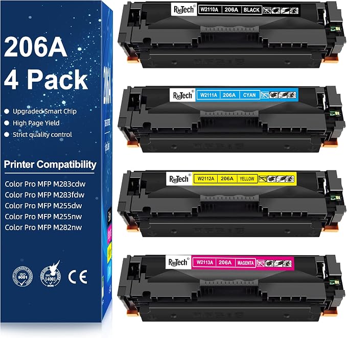 206A Toner Cartridge Black Cyan Yellow Magenta 4 Pack, by RitoTech