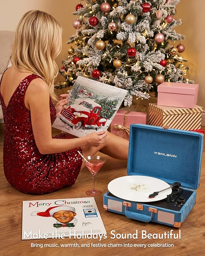 Blue Velvet Suitcase Vinyl Record Player - Image 8