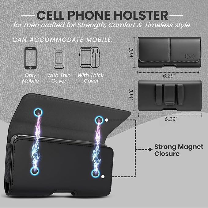 Leather Phone Holster for Men, Horizontal Cell Phone Case, Fits iPhone 17/17 - Image 3