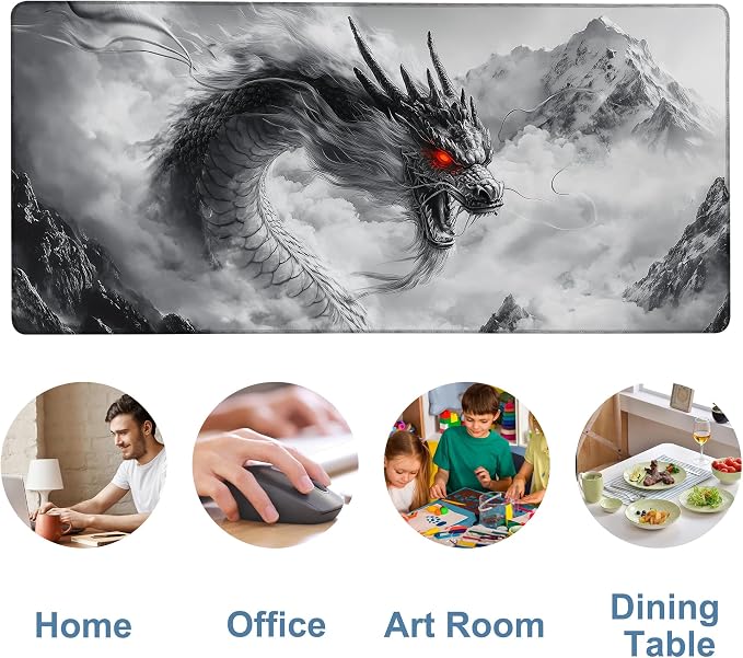 Large Mouse Pad Chinese Dragon Gaming Desk Pad Computer Keyboard Non-Slip - Image 5
