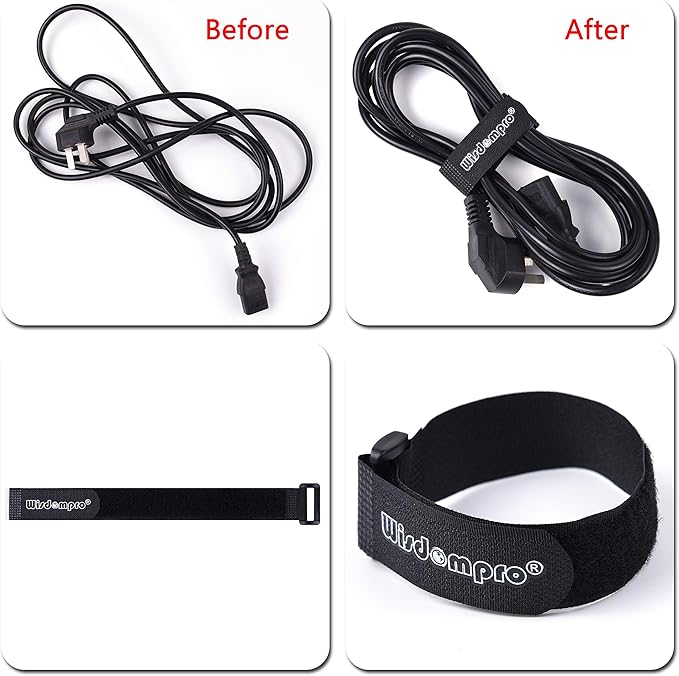 20 Pack Hook and Loop Reusable Fastening Cable Tie Down Straps by Wisdompro - Image 3