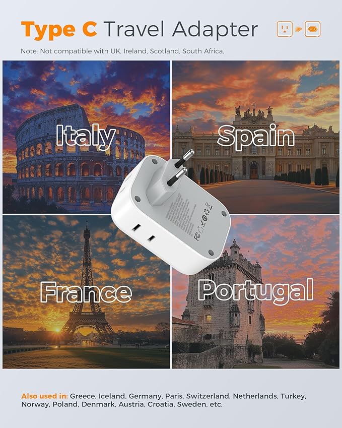 TESSAN European Travel Plug Adapter 3 Pack, PD 20W Type C Power Adaptor - Image 2