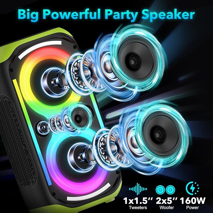 Bluetooth Speaker 160W Loud Wireless Boombox Portable Big Powerful Deep Bass - Image 3