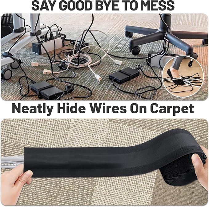 IHKFILAN Carpet Cord Cover Carpet Cable Management Under Desk Cable Grip Strip - Image 6
