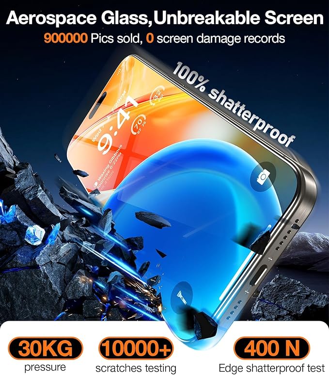 TORRAS Screen Protector for iPhone 2023 Diamond Shield Shatterproof Full - Image 4