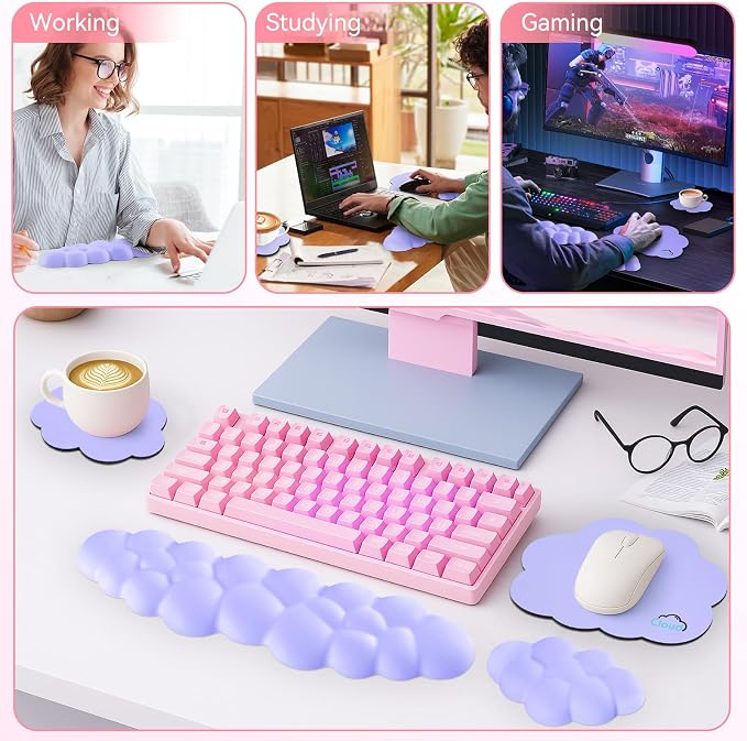 Cloud Wrist Rest for Computer Keyboard, 4-in-1 Memory Foam Leather Cloud - Image 6