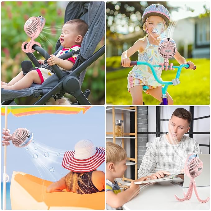 2025 Upgarded 4000mAh Misting Baby Stroller Fan, Rechargeable Battery Operated - Image 7