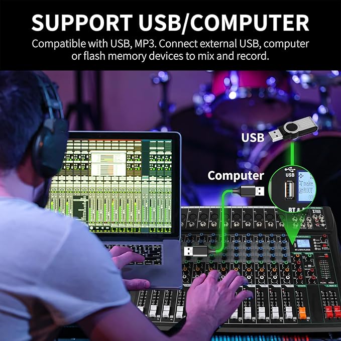 XTUGA 12 Channel Audio Mixer Sound Board Mixing Console, Audio Interface PC USB - Image 2