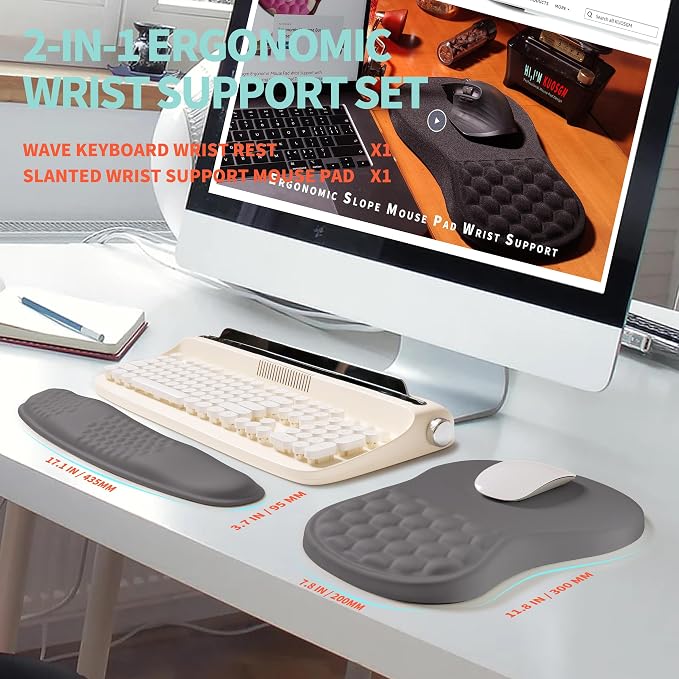 2-in-1 Ergonomic Set, Wave Rise Keyboard Wrist Rest and Massage Bulge Slope - Image 5