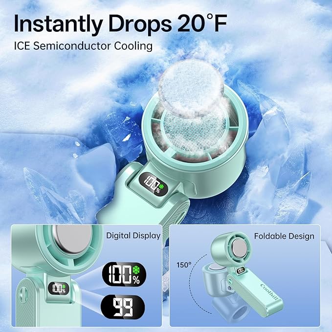 Handheld Portable Fan with Ice Cooler: 100-Speed 5500mAh Rechargeable Handheld - Image 2