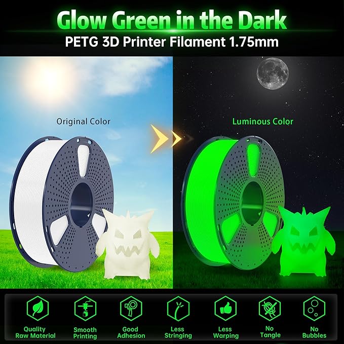 SUNLU PETG Glow in The Dark Filament, Luminous PETG 3D Printer Filament 1.75mm - Image 2