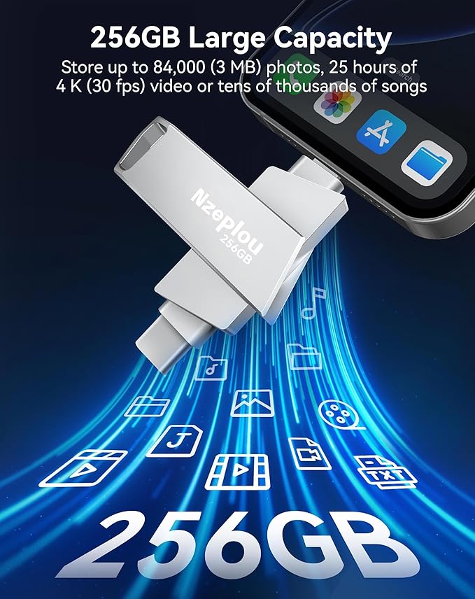 256GB Flash Drive for iPhone iPad, USB3.0 High-Speed Memory Stick No App Needed - Image 6